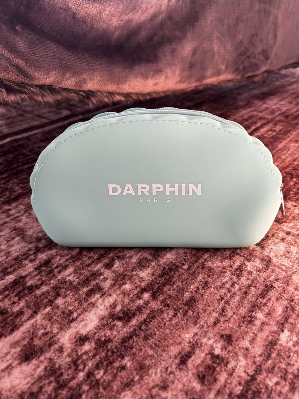 Darphin Paris Zip Around Makeup Travel Cosmetic Pouch Large Green Silicone New